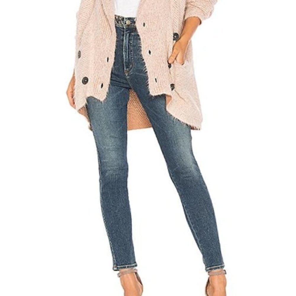 Agolde Roxanne super high rise skinny studded jean denim blue stretch women 27